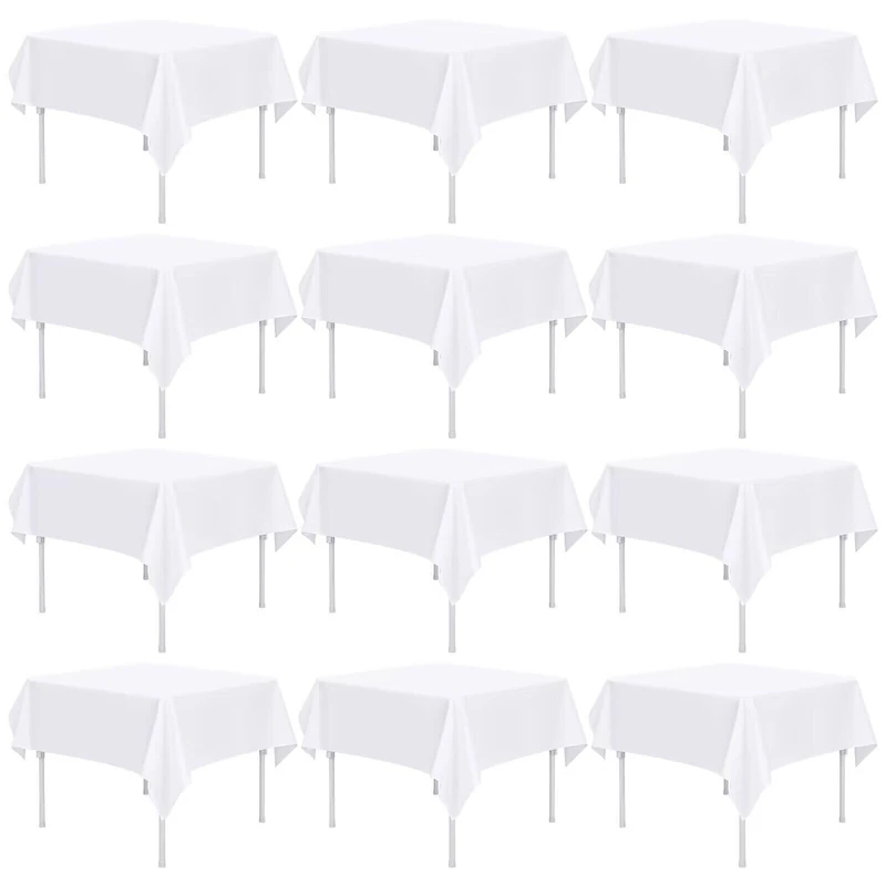 12 Pack White Square Tablecloths 52 x 52 Inch, White Polyester Table Cover for Square Table, Stain and Wrinkle Resistant Washable Fabric Table Cloth, Polyester Tablecloth for Restaurant Banquet Party