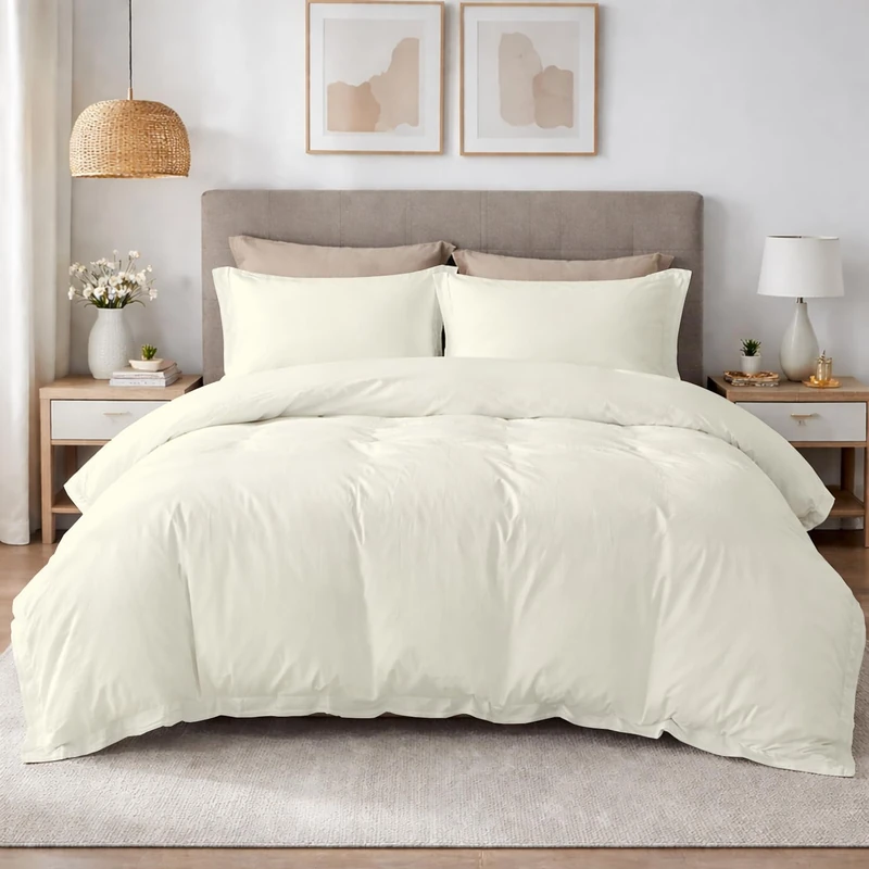 SLEEP-NEST Super King Plus Duvet Cover Set 120x120 – 3 Piece Oversized Bedding, 100% Egyptian Cotton, Ultra Soft & Breathable, Zipper Closure with Corner Ties – Luxurious Comfort, Ivory