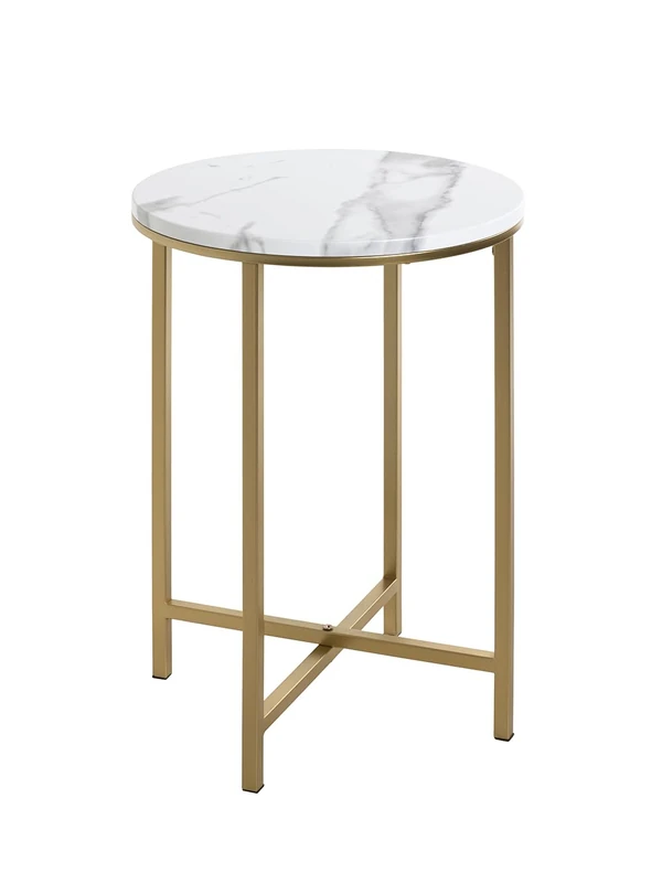 HAKU end table gold, marble look, MDF, metal - Dim.: H 53 cm x Ø 39 cm, Style: Art Deco