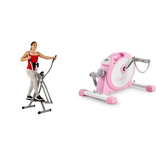 Sunny Health & Fitness Under Desk Smart Mini Pedal Exerciser, Dual Function Exercise Cycle Bike + Elliptical Cross Trainer w/ LCD Monitor, Air Walker Exercise Machines For Home Gym Workouts