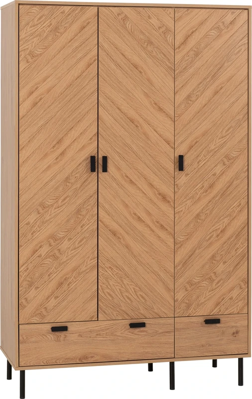 Seconique Leon 3 Door 2 Drawer Wardrobe in Medium Oak Effect