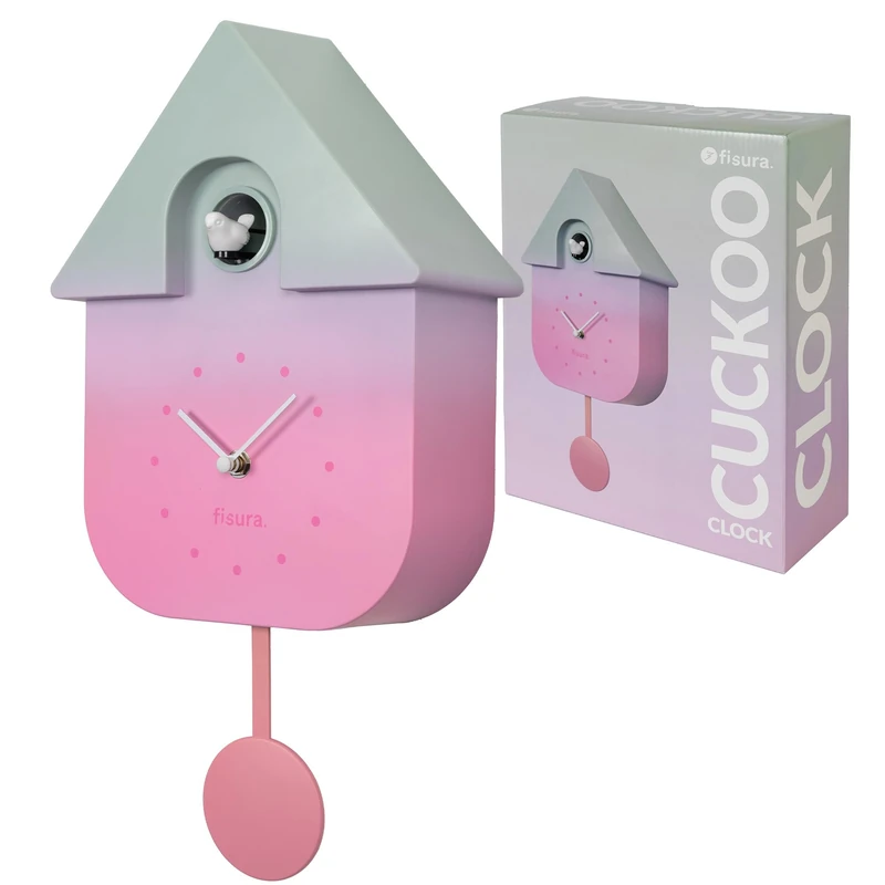 Fisura - Cuckoo clock, wall cuckoo clock with working bir, original and modern gift - 3 AA batteries not included, material: ABS plastic, 21,5 x 8 x 41,5