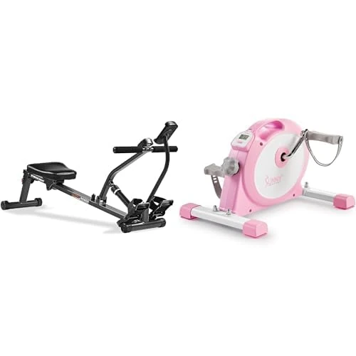 Sunny Health & Fitness Under Desk Smart Mini Pedal Exerciser, Dual Function Exercise Cycle Bike + Smart Compact Adjustable Rowing Machine, Adjustable Resistance, Complete Body home Workout