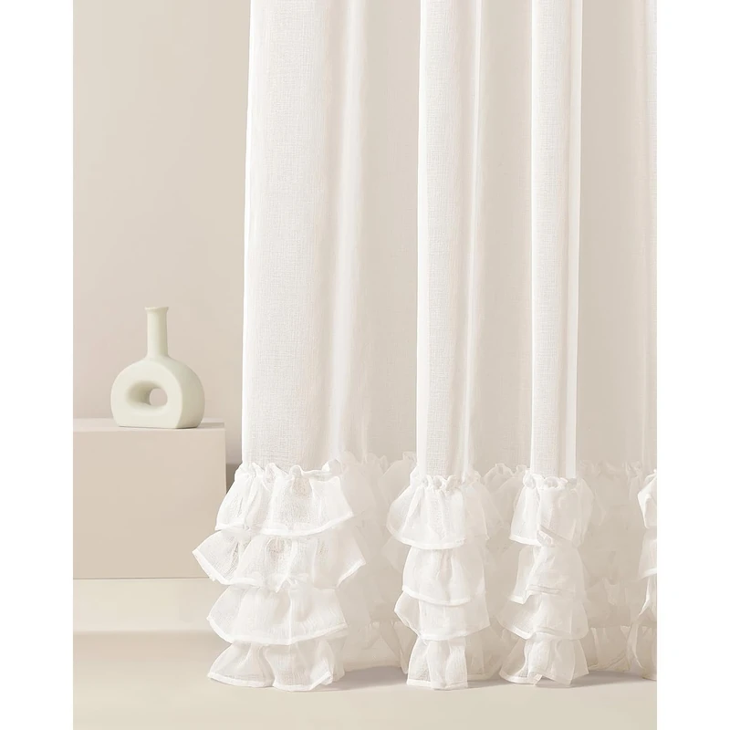 ROOM99 Flavia Eyelet Curtains 300 x 250 cm Width x Height Living Room Transparent Modern Curtain Scarf Living Room Bedroom Cream Ruffle