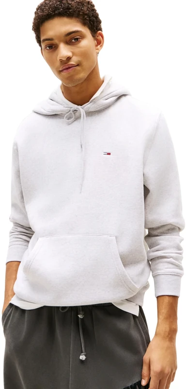Tommy Jeans Men’s Regular Fit Flag Fleece Hoodie, Grey (Silver Grey Heather), XL