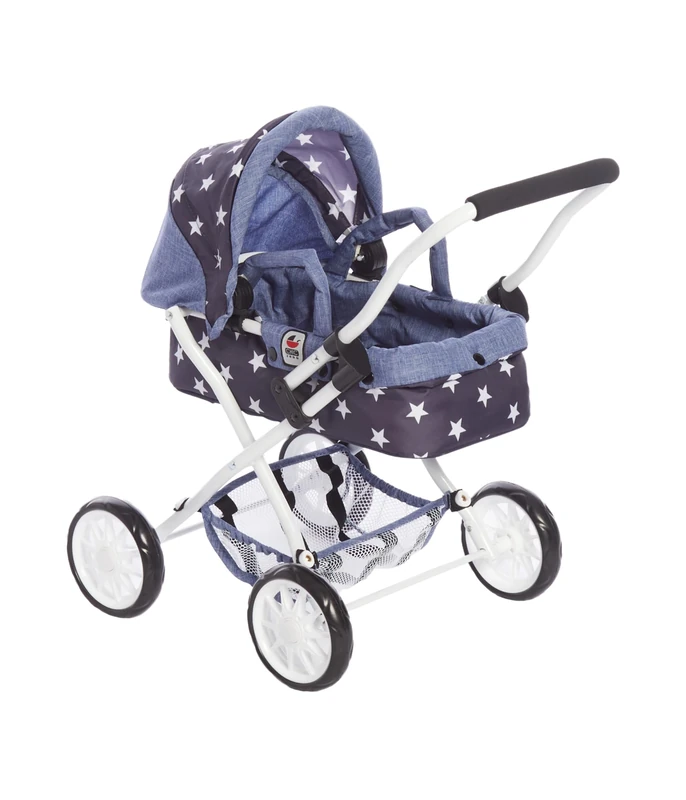 Bayer Chic 2000® Smarty Doll's Pram - Navy Stars - Foldable - With Hood, Bag, Cushion & Blanket - Handle Height 56 cm - For Children from 2 Years