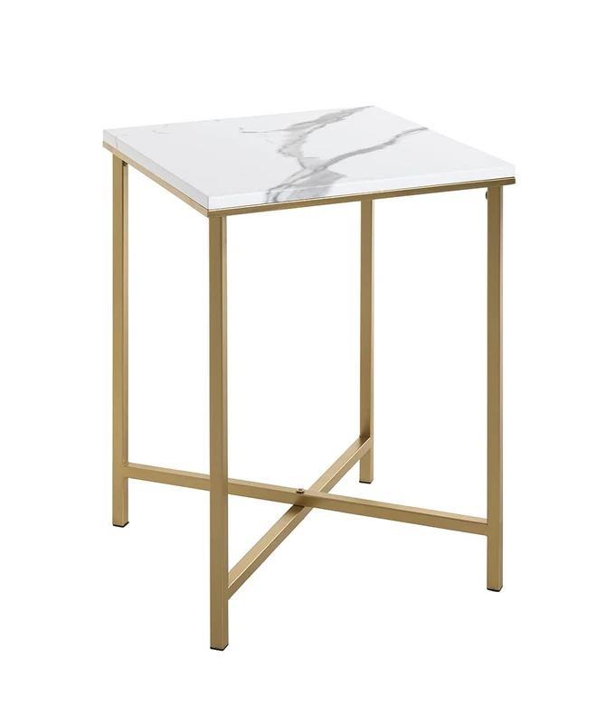HAKU Möbel end table gold, marble look, MDF, metal - Size: W 39 cm x H 55 cm x D 39 cm, Style: Art Deco