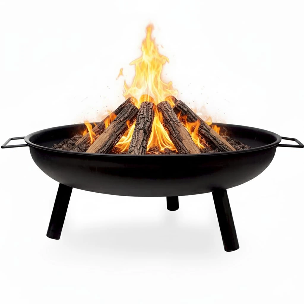 Crystals 23" Large Round Steel Fire Pit Garden Patio Camping Heater Burner Bowl BBQ Gril - Matt Black (Without BBQ Grill)