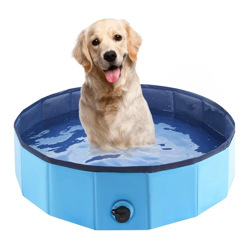 Avilia Folding Pool Dogs Refreshing and Non-Slip – 120 x 30 cm | Scratch Resistant PVC with Drain Plug | Ideal for Summer and Pets