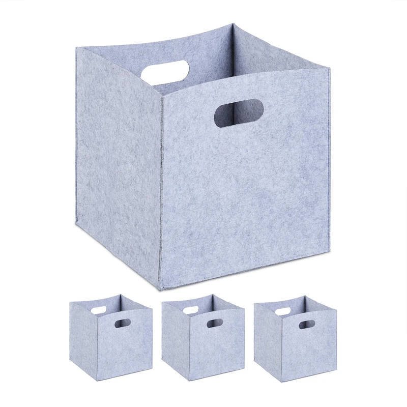 Relaxdays Storage Box, Set of 4, Foldable Organisers, HWD: 30 x 30 x 30 cm, Grip Holes, Made of Felt, Grey