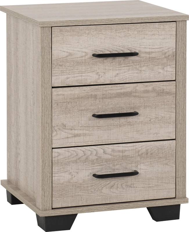 Seconique 3 Drawer Bedside, Engineered Wood, Light Oak Effect, W 450mm x D 400mm x H 605mm