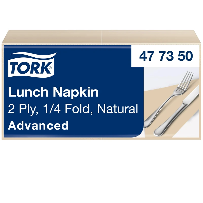 Tork Natural Lunch Napkin, 1/4 Fold 2-ply, 33 cm x 33 cm, 10 x 200 Napkins, 477350