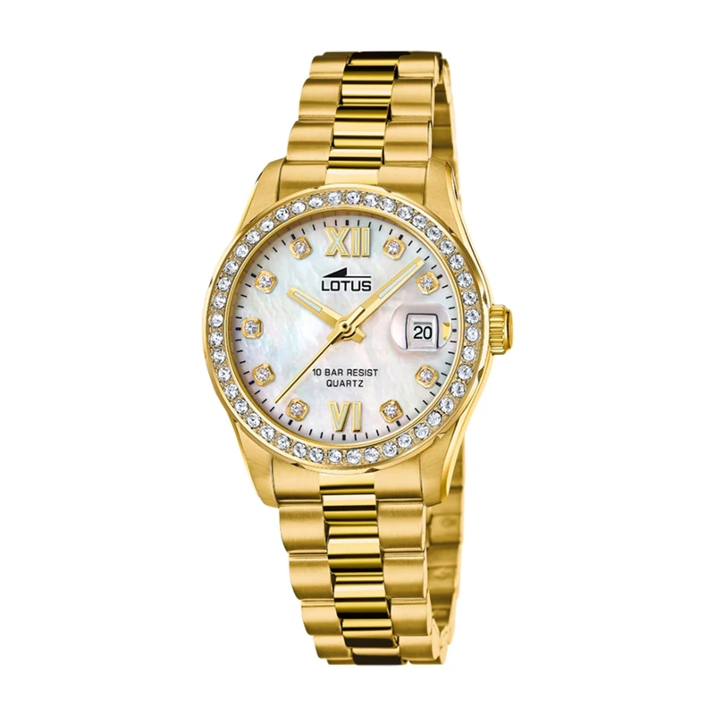 Lotus 18979/1 Ladies Gold PVD-Plated Steel Watch with Bracelet and Zirconia Sets