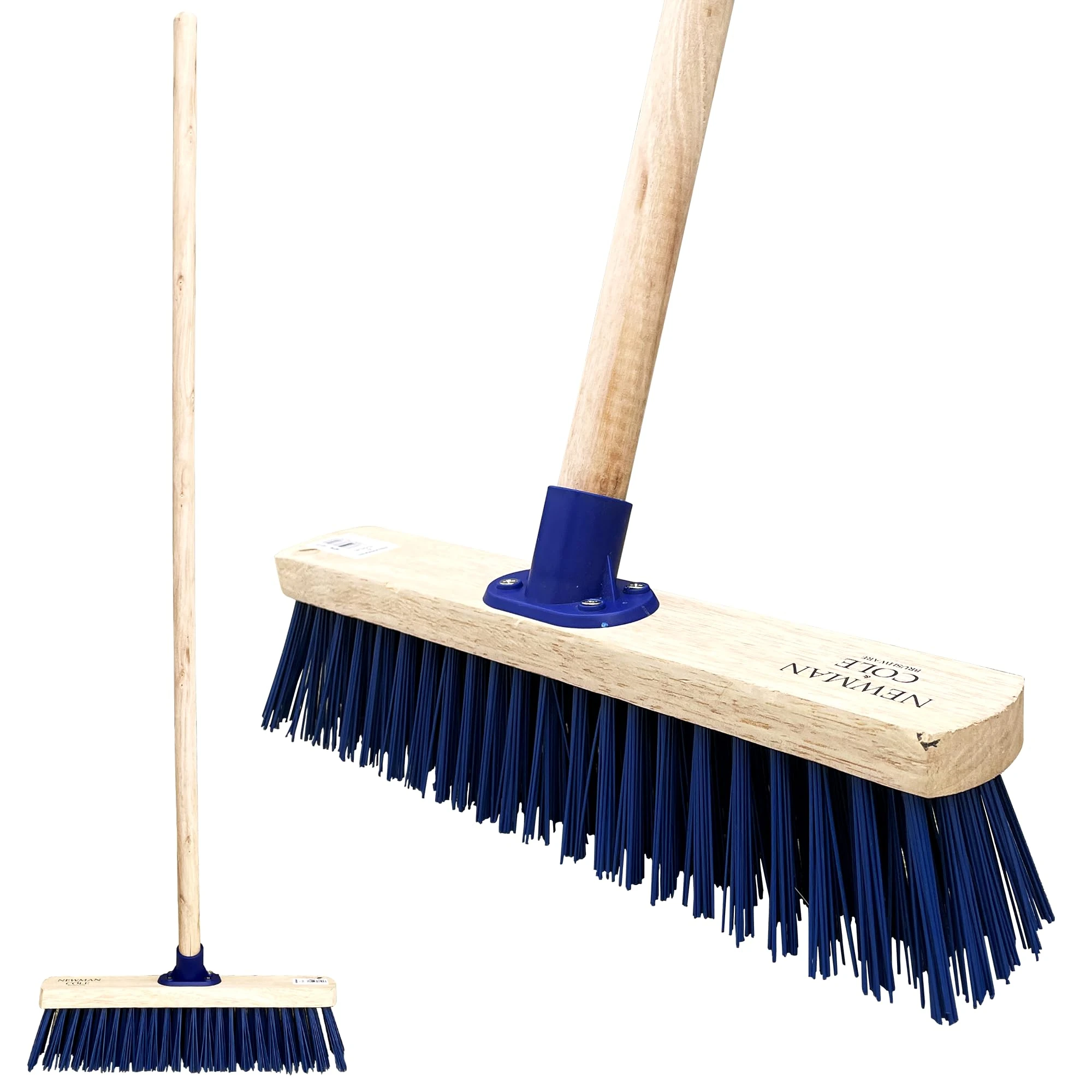15" Stiff Broom with PVC Bristles - Heavy-Duty Outdoor Yard Brush, 120cm Wooden Handle & Durable Support Bracket for Garden Sweeping
