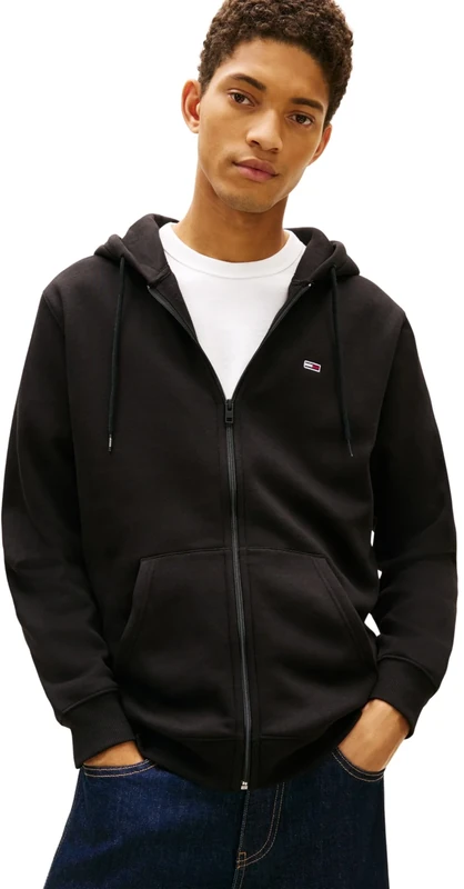 Tommy Jeans Men's Tjm Reg S Flag Zip Fleece Thru Dm0dm20743 Zip Through Hoodie, Black (Black), 3XL Plus