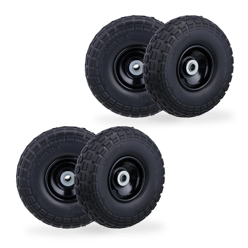Relaxdays Wheelbarrow Tyres, Set of 4, Puncture-Proof Rubber, 4.1/3.5-4", up to 150 kg, 260x85 mm, Spare, Black, 26 x 26 x 8.5 cm