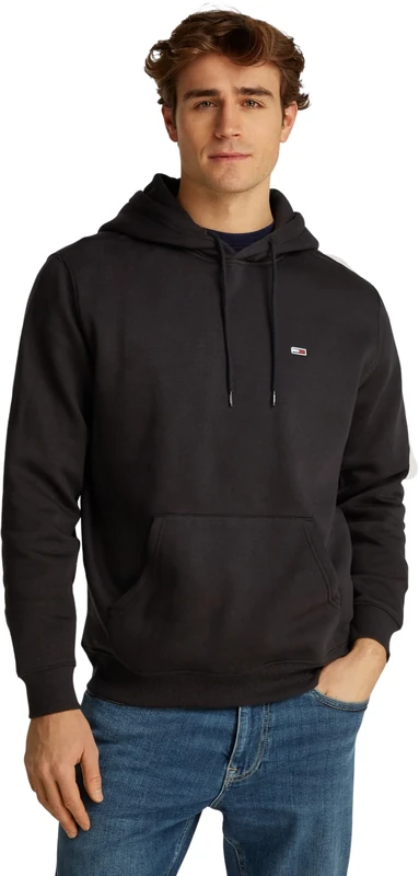 Tommy Jeans Men's TJM Reg S Flag Fleece Hoodie Dm0dm20742bds004 Zip Through Hoodie, Black (Black), L