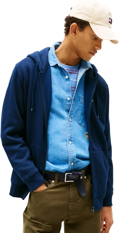 Tommy Jeans Men's Tjm Reg S Flag Zip Fleece Thru Dm0dm20743 Zip Through Hoodie, Blue (Dark Night Navy), XL