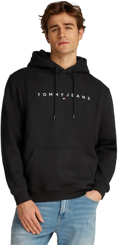 Tommy Jeans Men’s Linear Logo Hoodie, Black (Black), 6XL - Image 1
