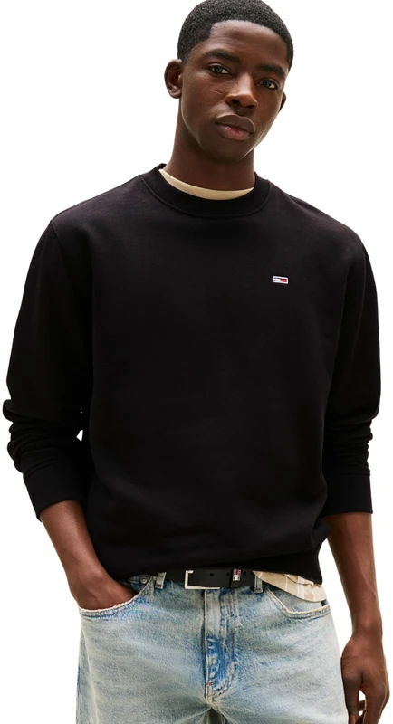 Tommy Jeans Men's Tjm Reg S Flag Crew Dm0dm20741 Pullover Sweatshirt, Black (Black), S