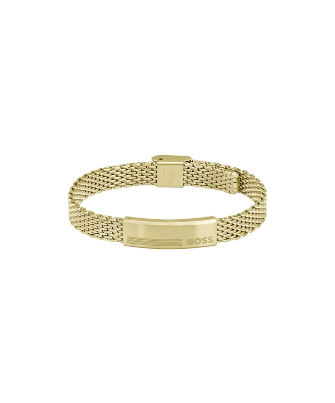 BOSS Jewelry Men's ALEN Collection Link Bracelet in Yellow Gold with an Engraved Plaque - 1580610