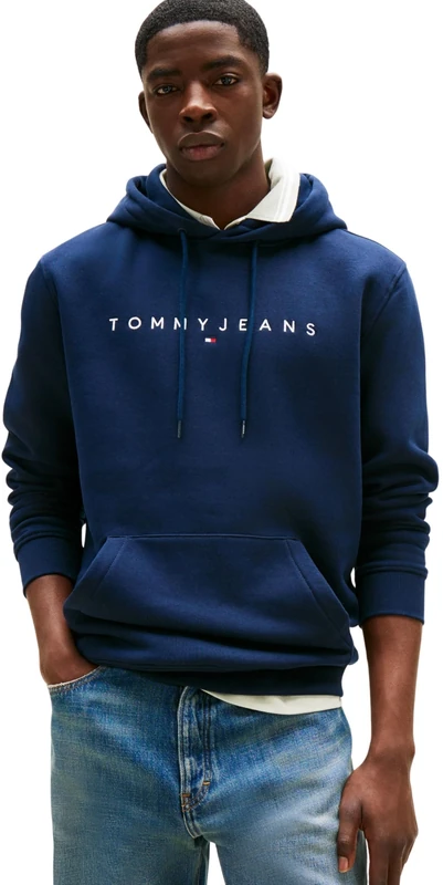 Tommy Jeans Men’s Linear Logo Hoodie, Blue (Dark Night Navy), 4XL