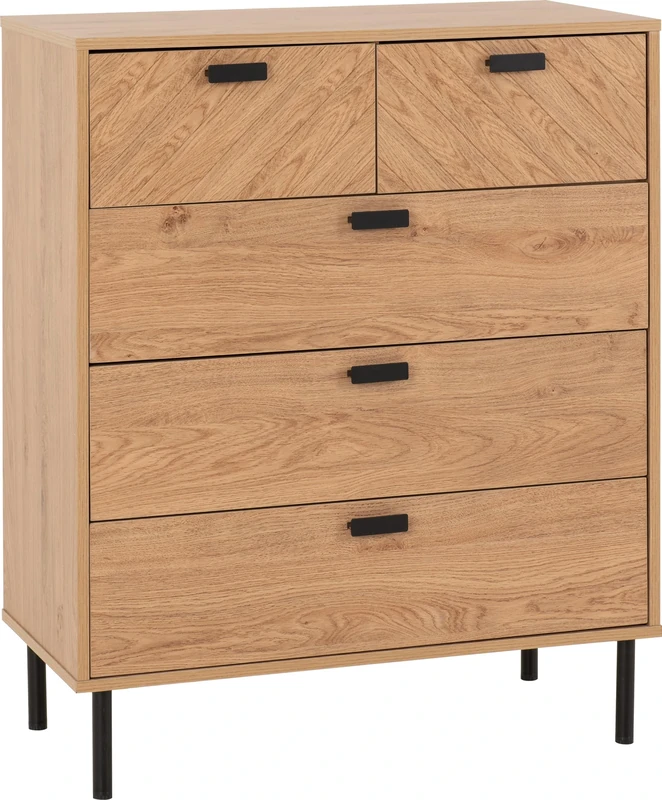 Seconique Leon 3+2 Drawer Chest in Medium Oak Effect