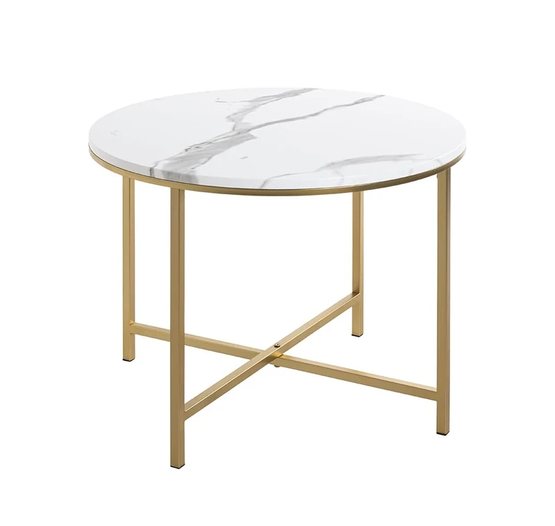 HAKU Möbel end table gold, marble look, MDF, metal - Size: H 45 cm x Ø 60 cm, Style: Art Deco