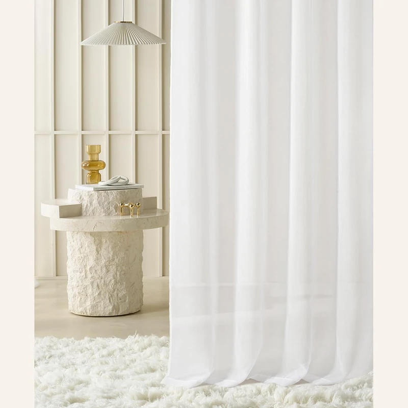 ROOM99 Novelia Curtain with Ruffle Tape, 500 x 250 cm, Width x Height Living Room, Transparent Modern Curtain Scarf, Living Room, Bedroom for Rail System, White, Smooth, 1 Piece