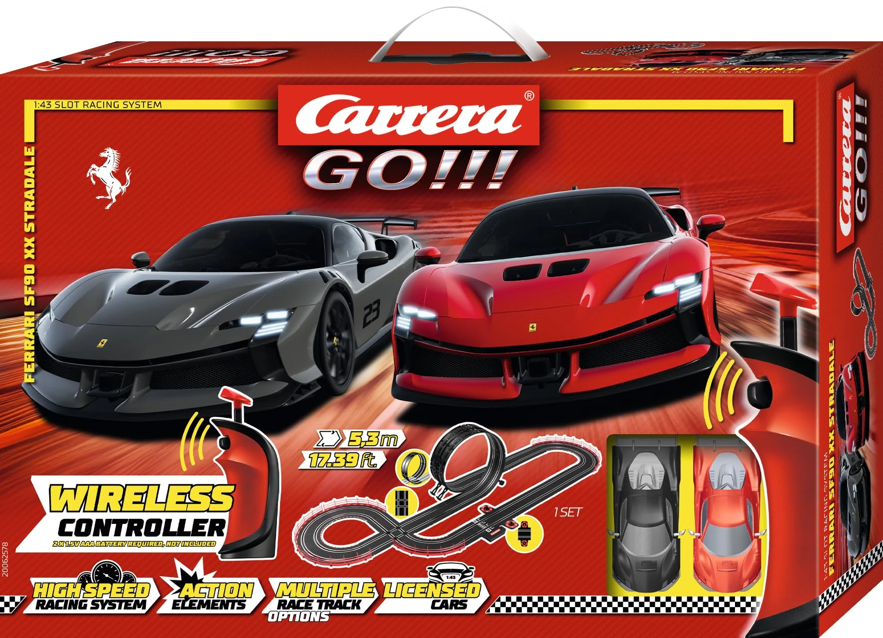 Carrera GO... Ferrari Supercar Power (Wireless) Race Track Set I Racing Track with Licensed Slot Cars | Up to 2 Players | For Children from 6 Years and Adults