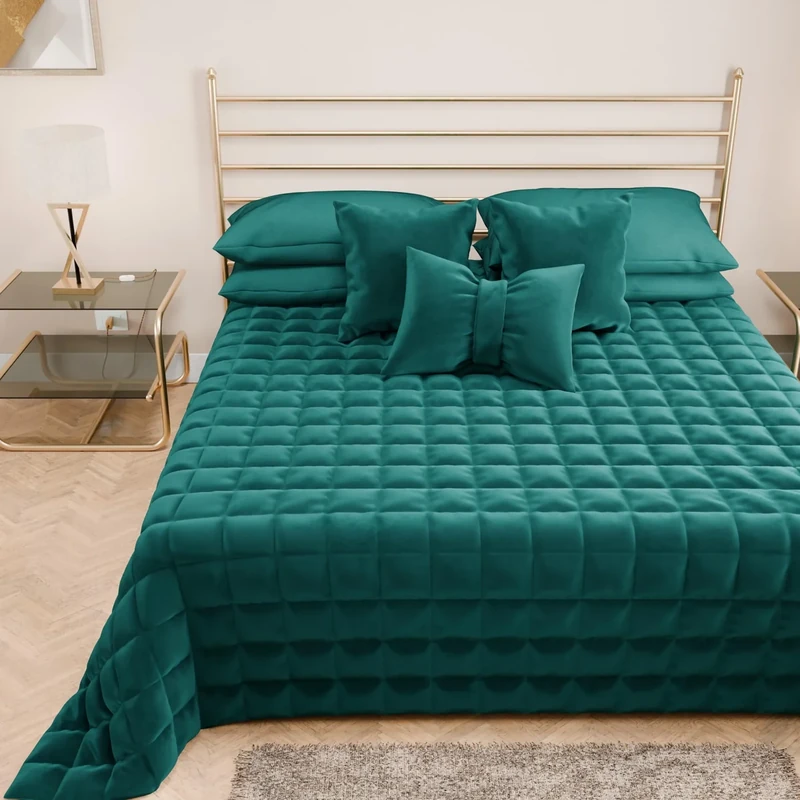 PETTI Artigiani Italiani - Soft and Warm Velvet Double Quilt, Spring Autumn Quilt, Double Bedspread, Teal Blue, 100% Made in Italy