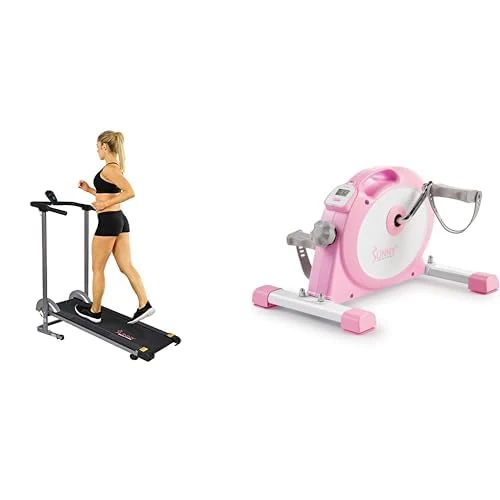 Sunny Health & Fitness Under Desk Smart Mini Pedal Exerciser, Dual Function Exercise Cycle Bike + Foldable Manual Treadmill, Compact Cardio Fitness, Durable Non-Electric Incline Exercise