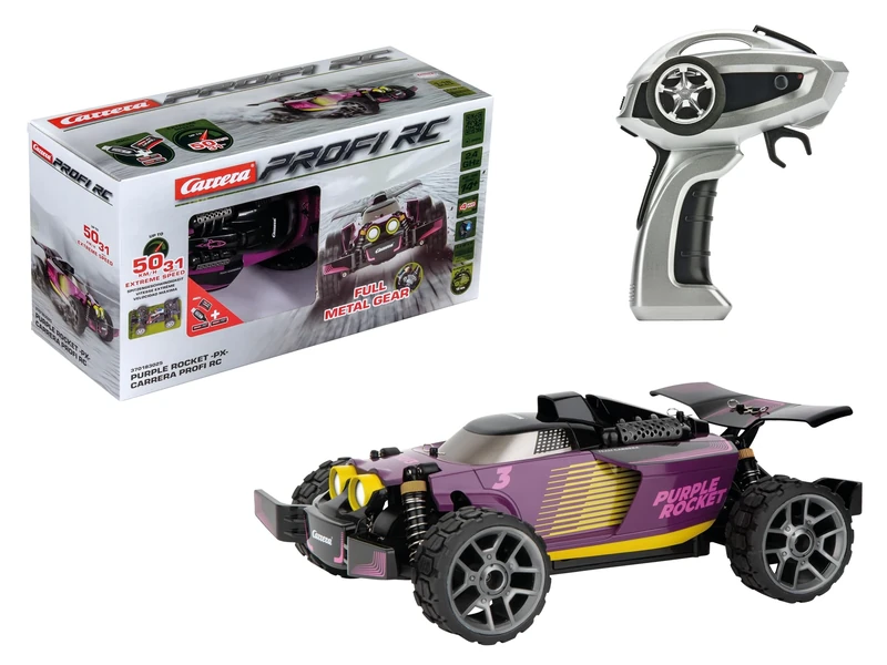 Carrera Professional RC Purple Rocket PX, 2.4 GHz, Professional RC Series, Extreme Speed up to 50 km/h, 4-wheel drive, splash-proof, high performance drifting, includes LiFePo4 battery