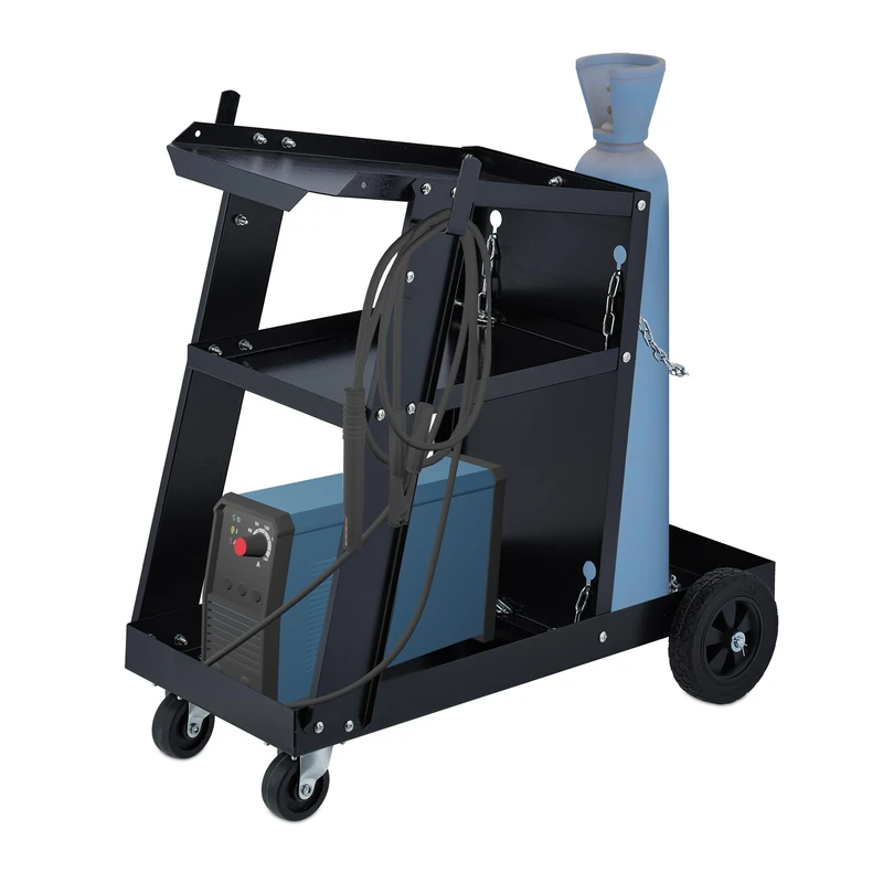 Relaxdays Welding Trolley, 3 Shelves, Storage Space for Gas Cylinder, Equipment Cart, load 90 kg, HxWxD: 69 x 40 x 71 cm, Steel - Image 1