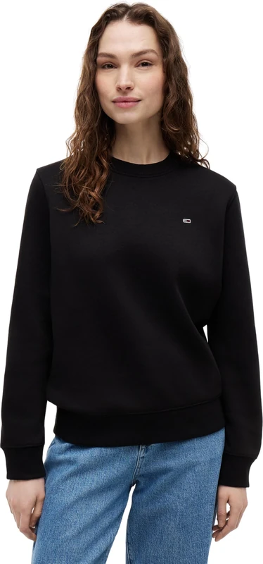 Tommy Jeans Women's Tjw Reg S Flag Crew Dw0dw19959 Pullover Sweatshirt, Black (Black), L
