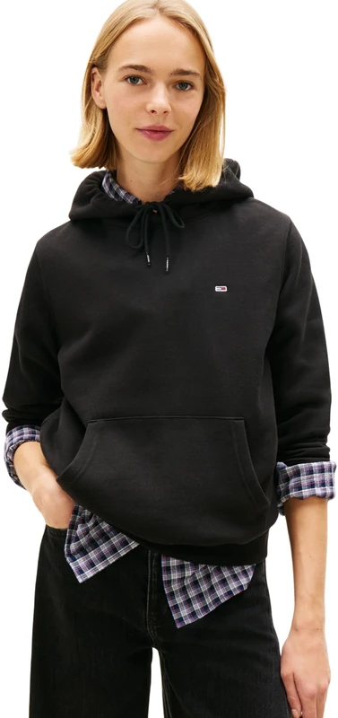 Tommy Jeans Women’s Regular Fit Flag Hoodie, Black (Black), XS