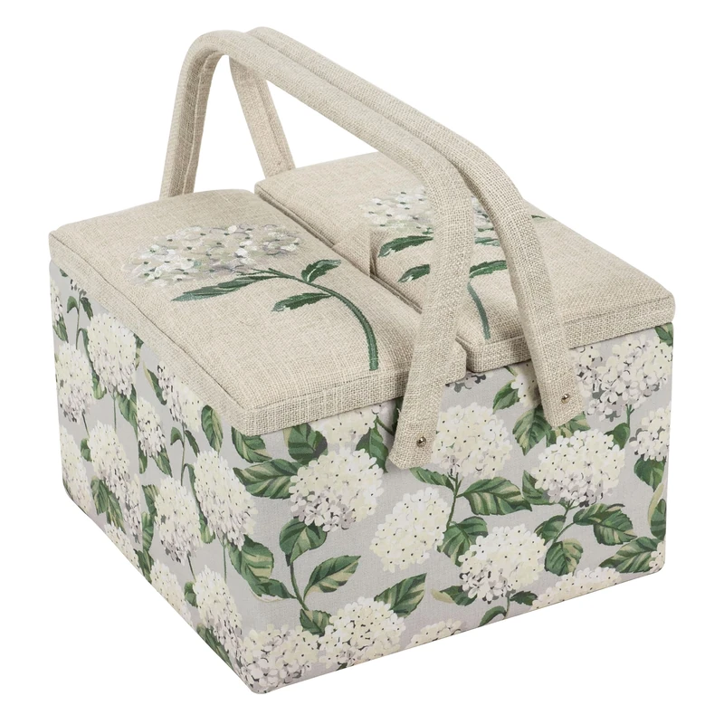 Hobby Gift Large Sewing Craft Hobby Storage Box, Twin Lid, Square, Hydrangea, 25 x 25 x 17cm