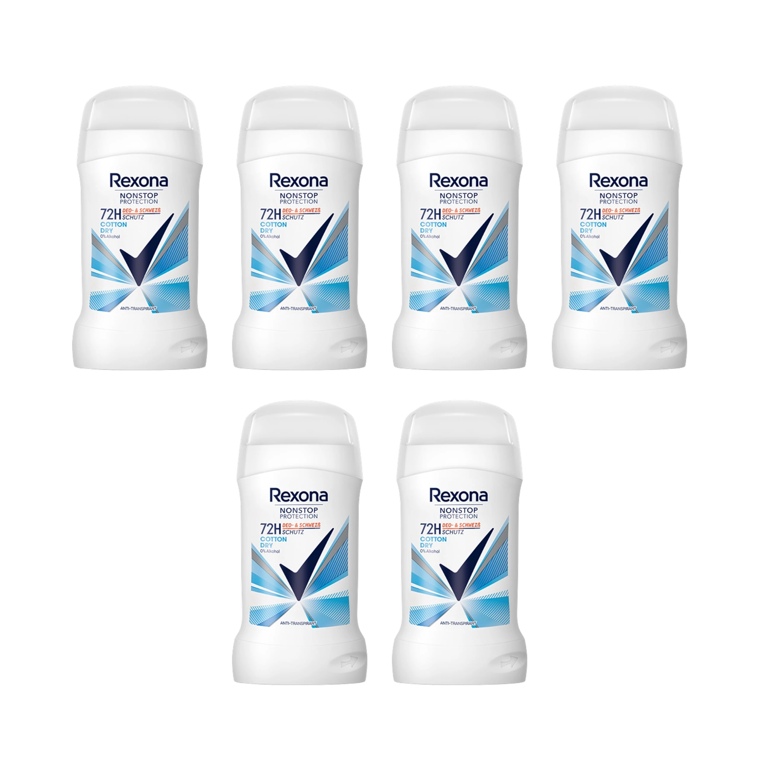 6x Rexona Nonstop Protection Cotton Dry Deodorant with 72 Hours Protection Against Sweat and Body Odour 50 ml