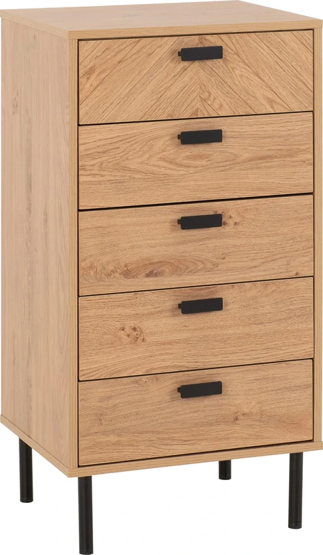Seconique 5 Drawer Chest, Engineered Wood, Medium Oak Effect, W 485mm x D 400mm x H 935mm