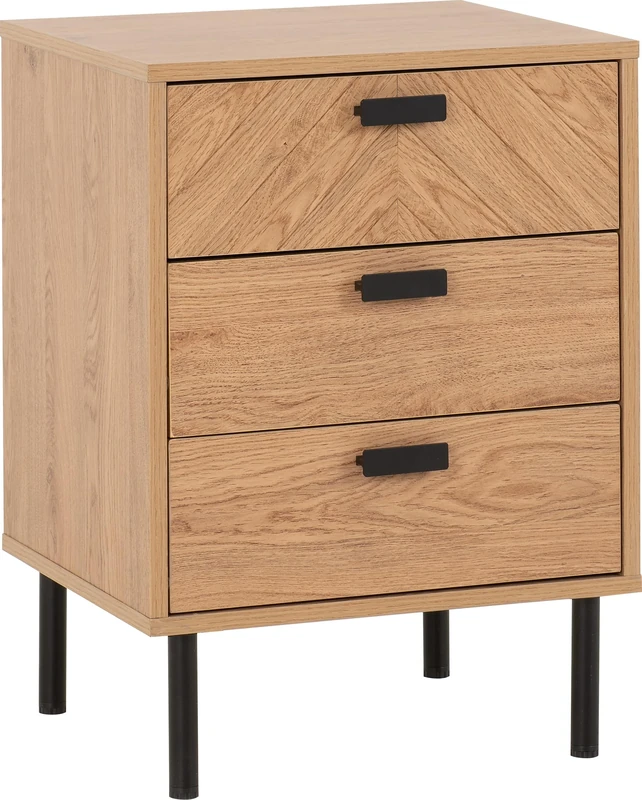 Seconique Leon 3 Drawer Bedside in Medium Oak Effect
