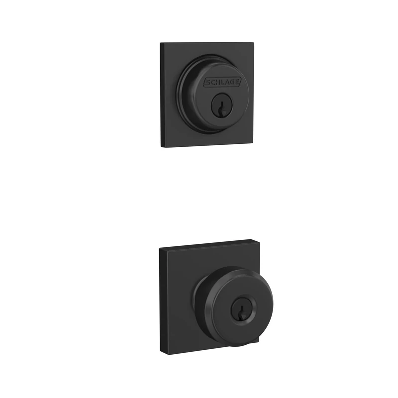 Schlage FB55 N G BWE 622 COL Single Cylinder Deadbolt and Keyed Entry Bowery Knob with Collins Trim, Matte Black