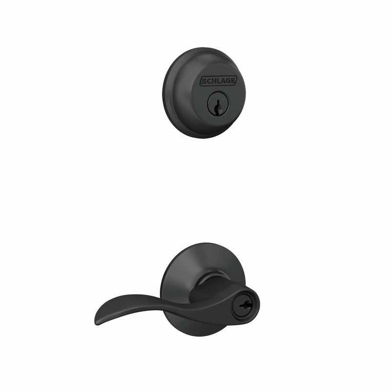 Schlage FB50N G Acc 622 Single Cylinder Door Lock Deadbolt and Keyed Entry Accent Lever, Matte Black