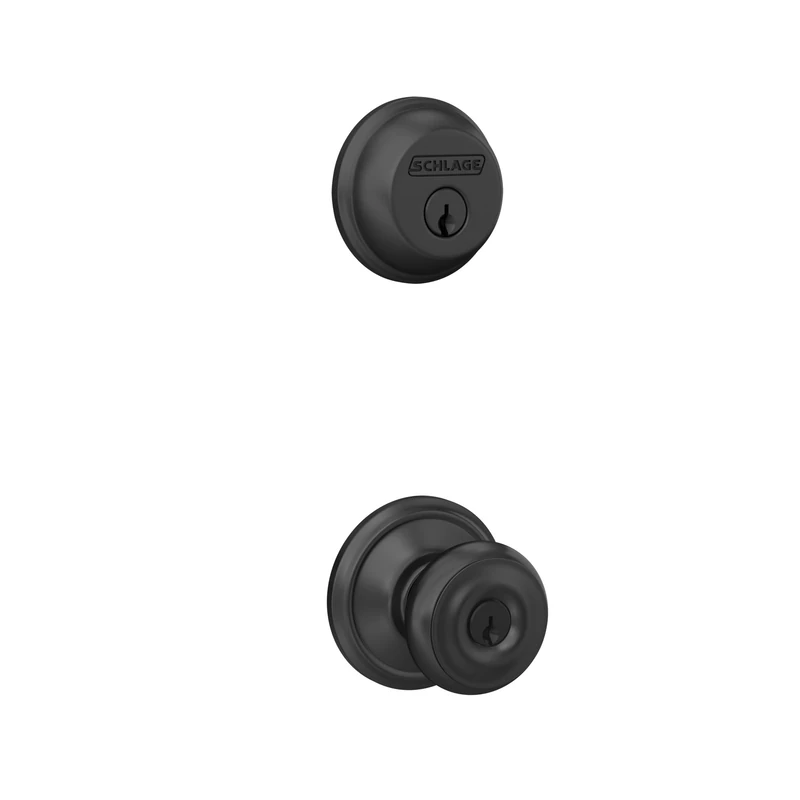 Schlage FB50N G GEO 622 Single Cylinder Deadbolt and Keyed Entry Georgian Knob, Matte Black