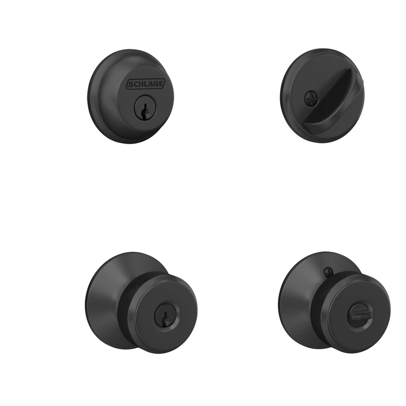 Schlage FB50N G BWE 622 Single Cylinder Deadbolt and Keyed Entry Bowery Knob, Matte Black