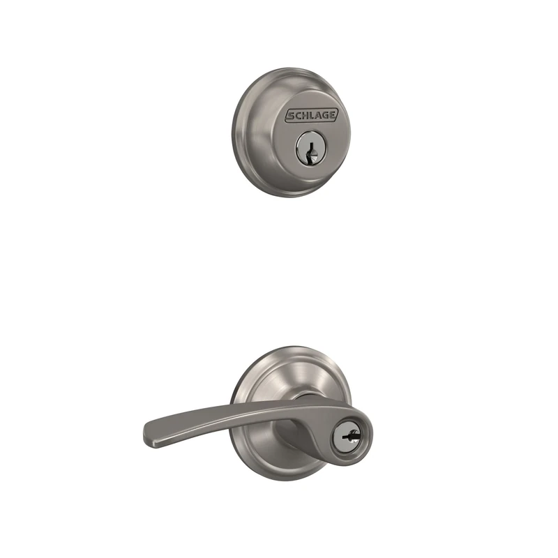 SCHLAGE FB50 N V MER 619 Single Cylinder Deadbolt and Keyed Entry Merano Lever, Satin Nickel