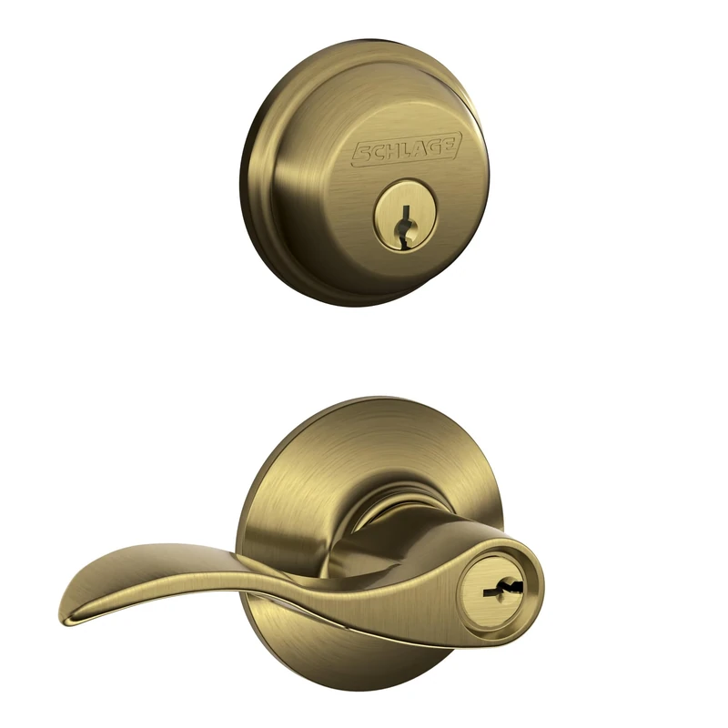 SCHLAGE FB50 V Acc 609 Single Cylinder Deadbolt and Keyed Entry Accent Lever, Antique Brass