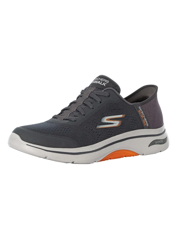 Skechers Men's Go Walk Arch Fit 2.0 Simplicity 2 Slip-On Sneakers, Charcoal and Orange Textile/Synthetic, 9.5 UK
