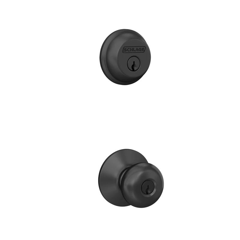 SCHLAGE FB50NGPLY622 Deadbolt and Plymouth Knob 1 Side, Highest Residential Security, Keyed Entry Lock, Matte Black