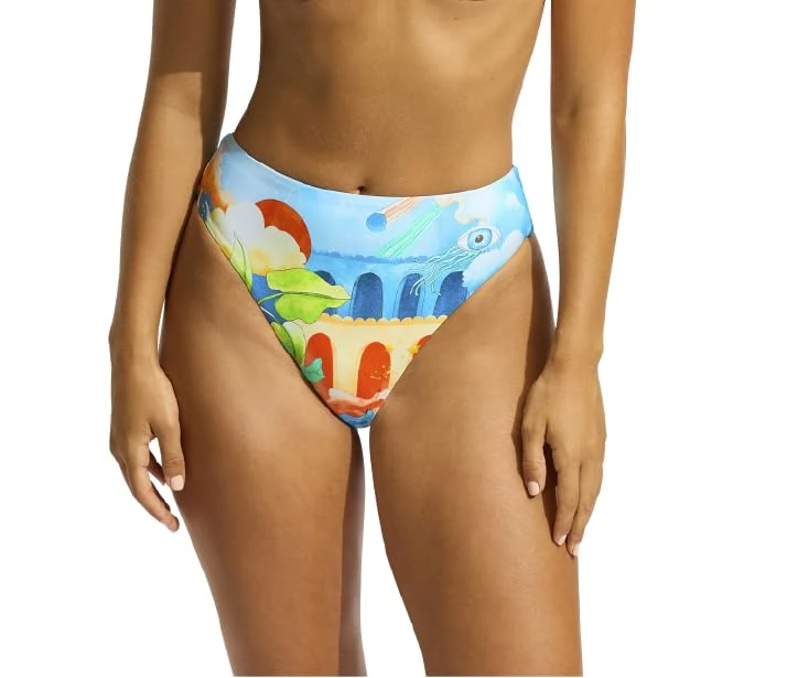 Seafolly Women's Hipster Bikini Bottom Swimsuit with Cheeky Coverage, Aquarius Turquoise, 14