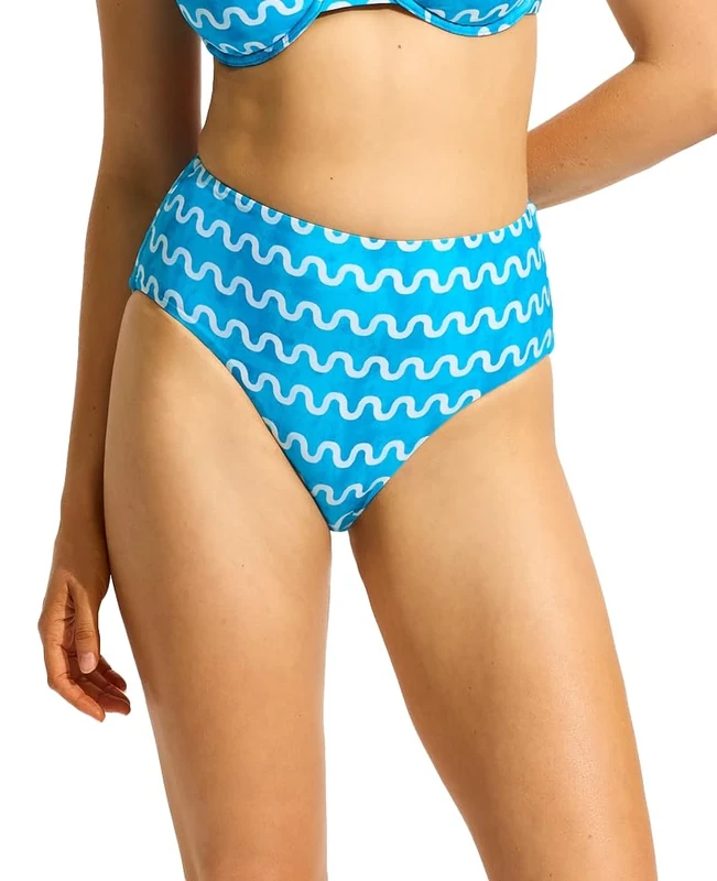 Seafolly Women's High Waisted Full Coverage Low Legline Bikini Bottom, Soundwave Turquoise, 2